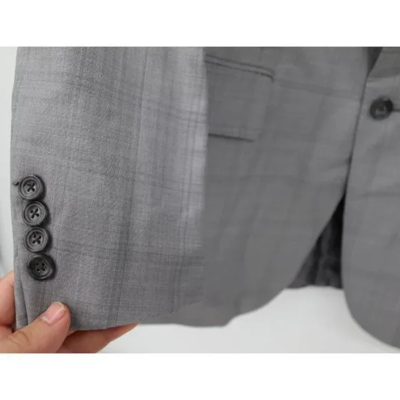 Ermenegildo Zegna sport coat men's 42R Trofeo 600 Manhattan wool silk gray plaid - Picture 4 of 16